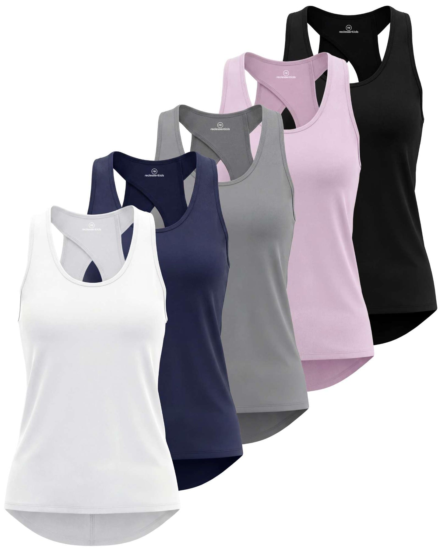 Real Essentials 5 Pack: Women's Crossback Keyhole Open Back Workout Tank Top Dry-Fit Sleeveless Yoga Gym (Available in Plus)