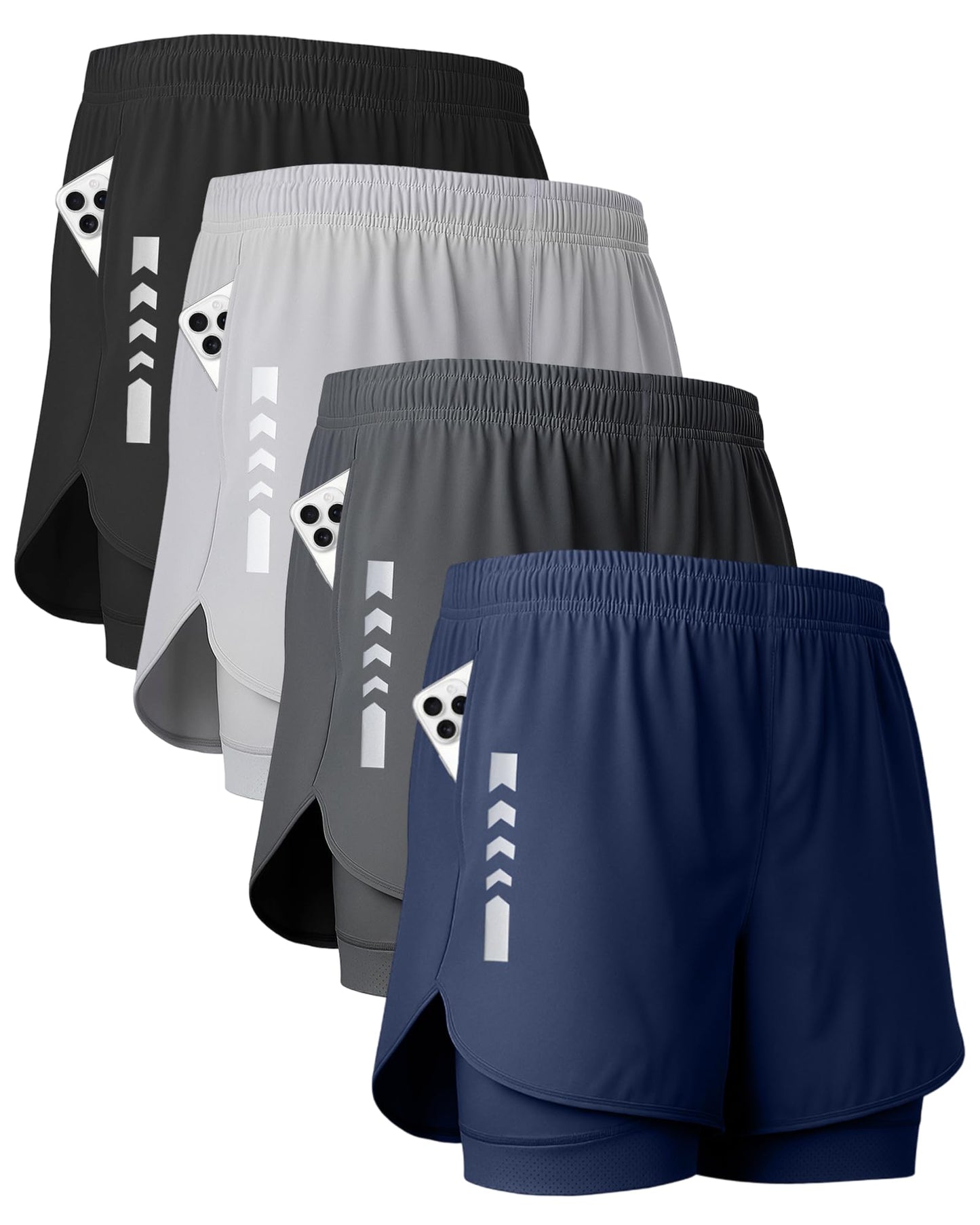 2-in-1 Running Shorts with Liner Zipper Pockets