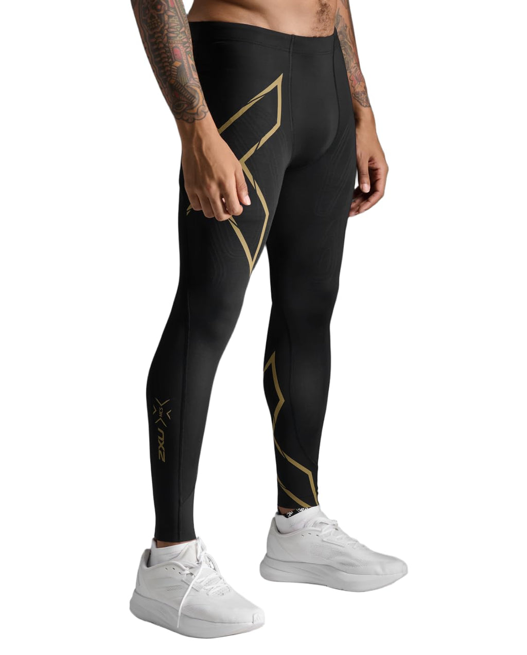 2XU Men’s Light Speed Compression Tights, Compression Pants for Running, Training & Recovery - Medium Black/Gold Reflective