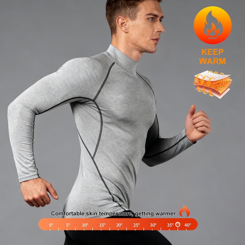 Men's 3-Pack Fleece Thermal Compression Shirts Long Sleeve