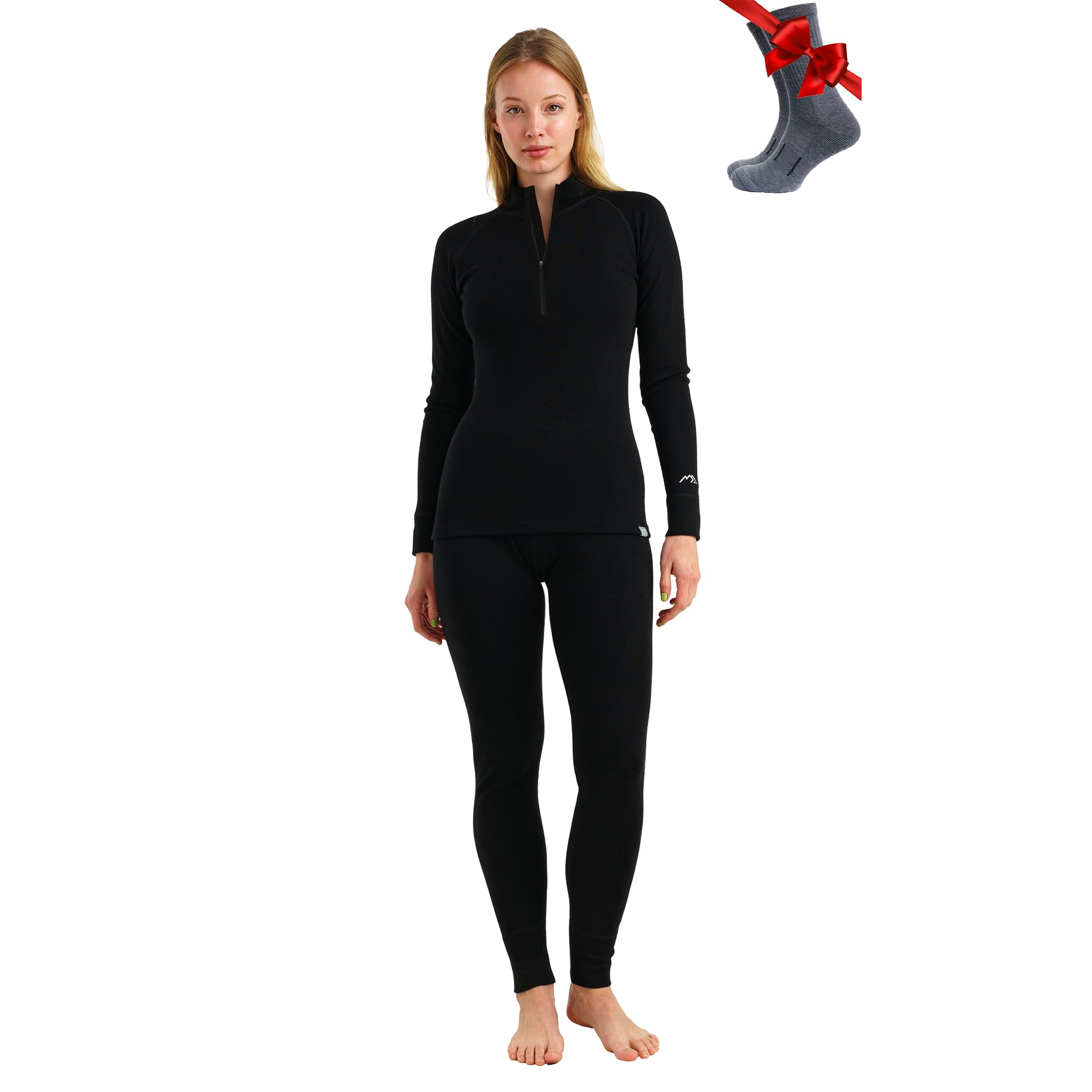 Women's Merino Wool Base Layer Thermal Set Top and Bottom