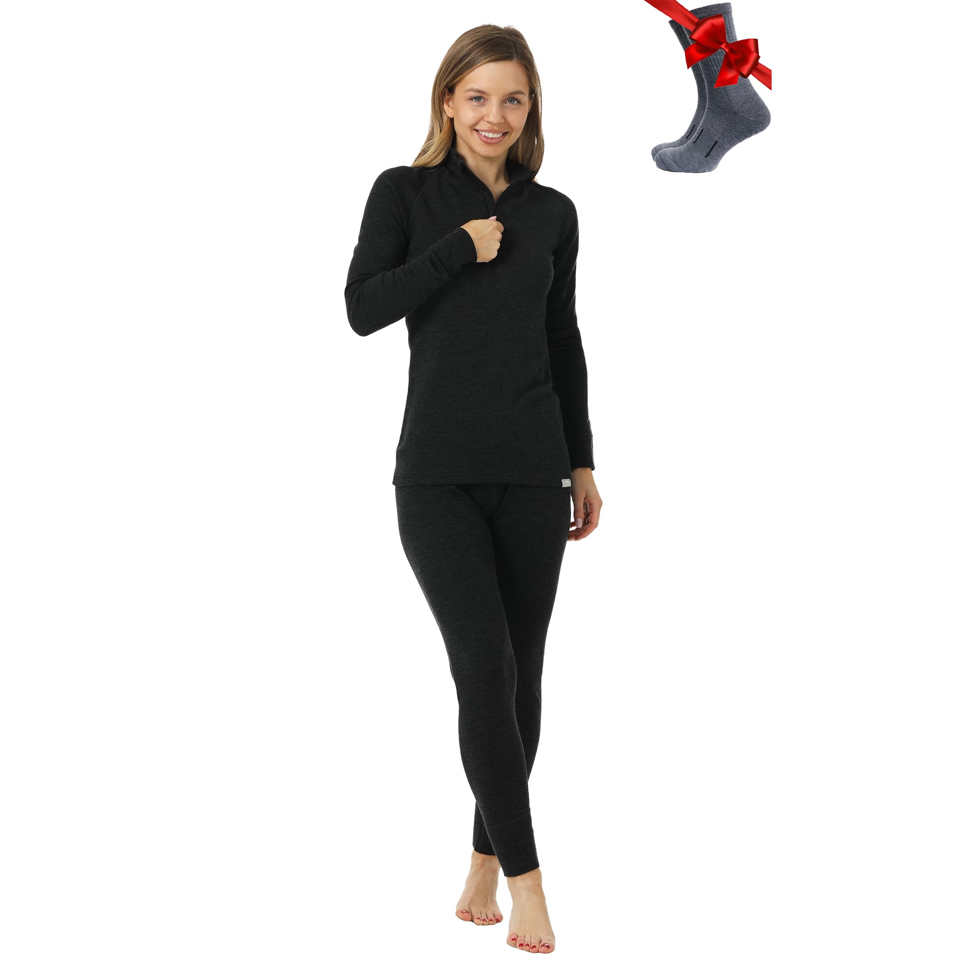 Women's Merino Wool Base Layer Thermal Set Top and Bottom