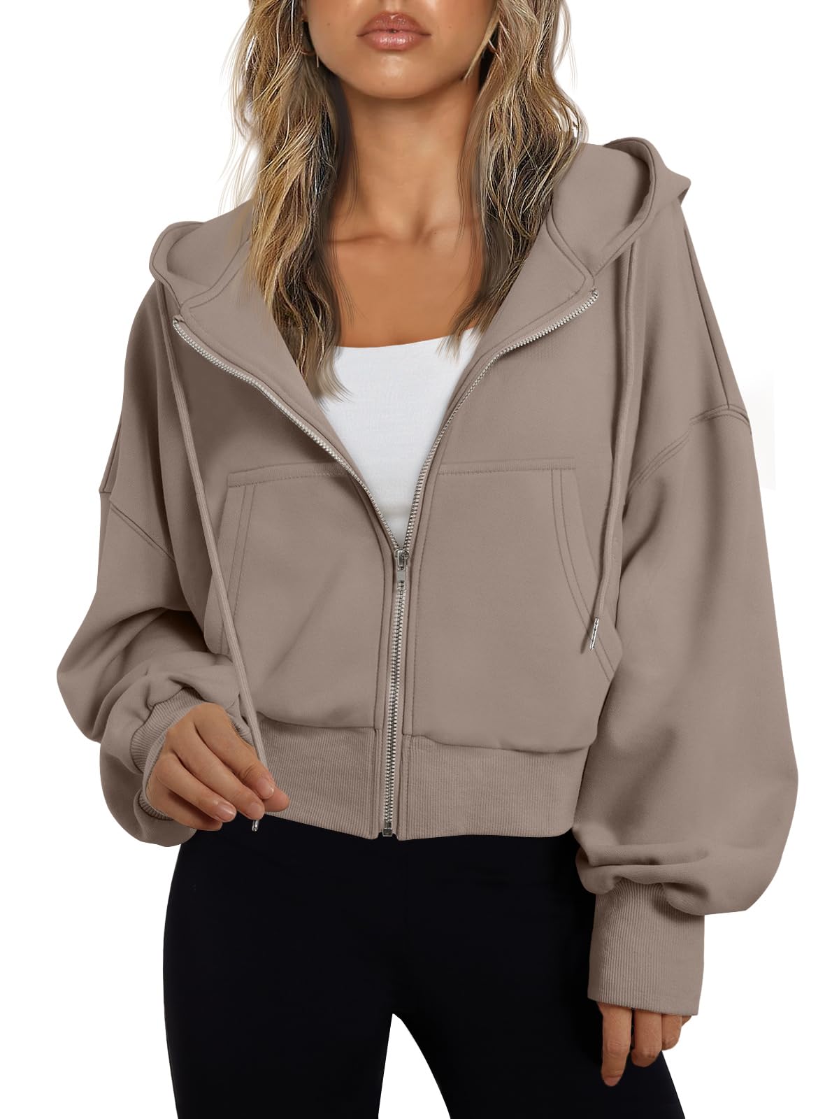 Women's Cropped Zip Up Lightweight Hoodie Athletic Jacket