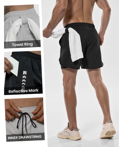 2-in-1 Running Shorts with Liner Zipper Pockets