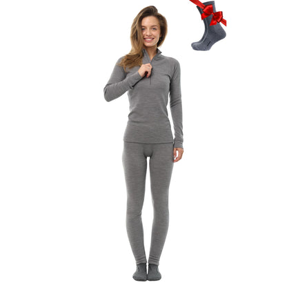 Women's Merino Wool Base Layer Thermal Set Top and Bottom