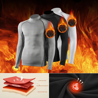 Men's 3-Pack Fleece Thermal Compression Shirts Long Sleeve