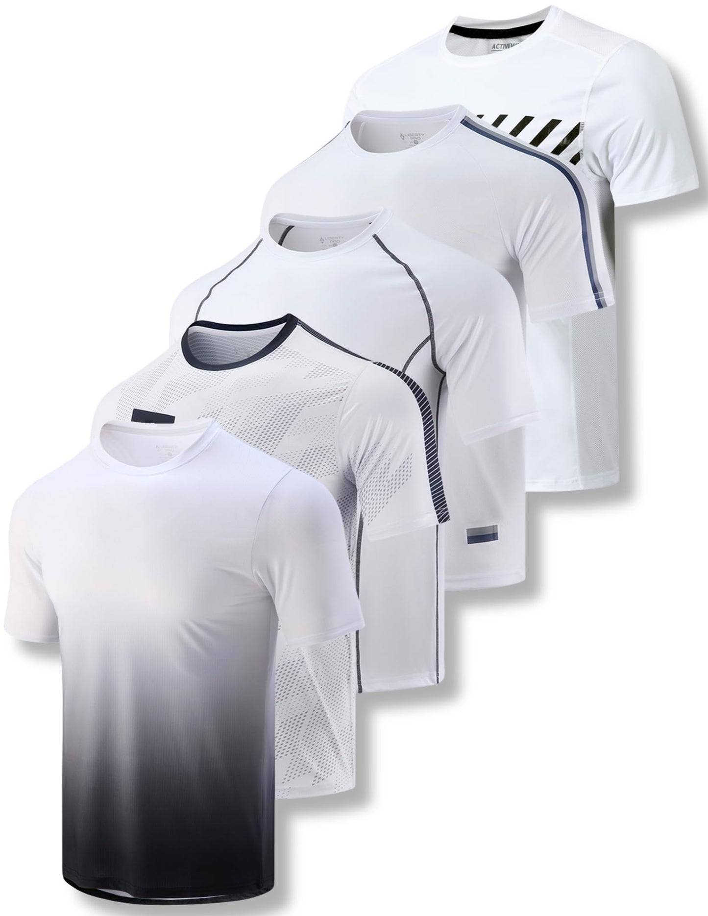 5-Pack Men's Quick Dry Athletic Crew Neck Workout T-Shirts