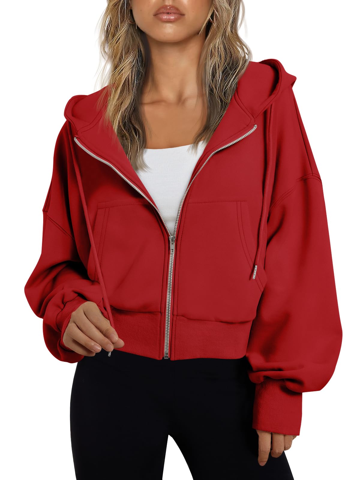 Women's Cropped Zip Up Lightweight Hoodie Athletic Jacket