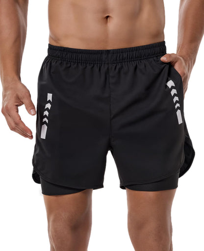 2-in-1 Running Shorts with Liner Zipper Pockets