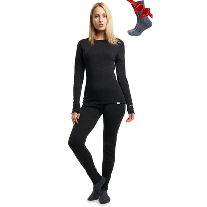 Women's Merino Wool Base Layer Thermal Set Top and Bottom