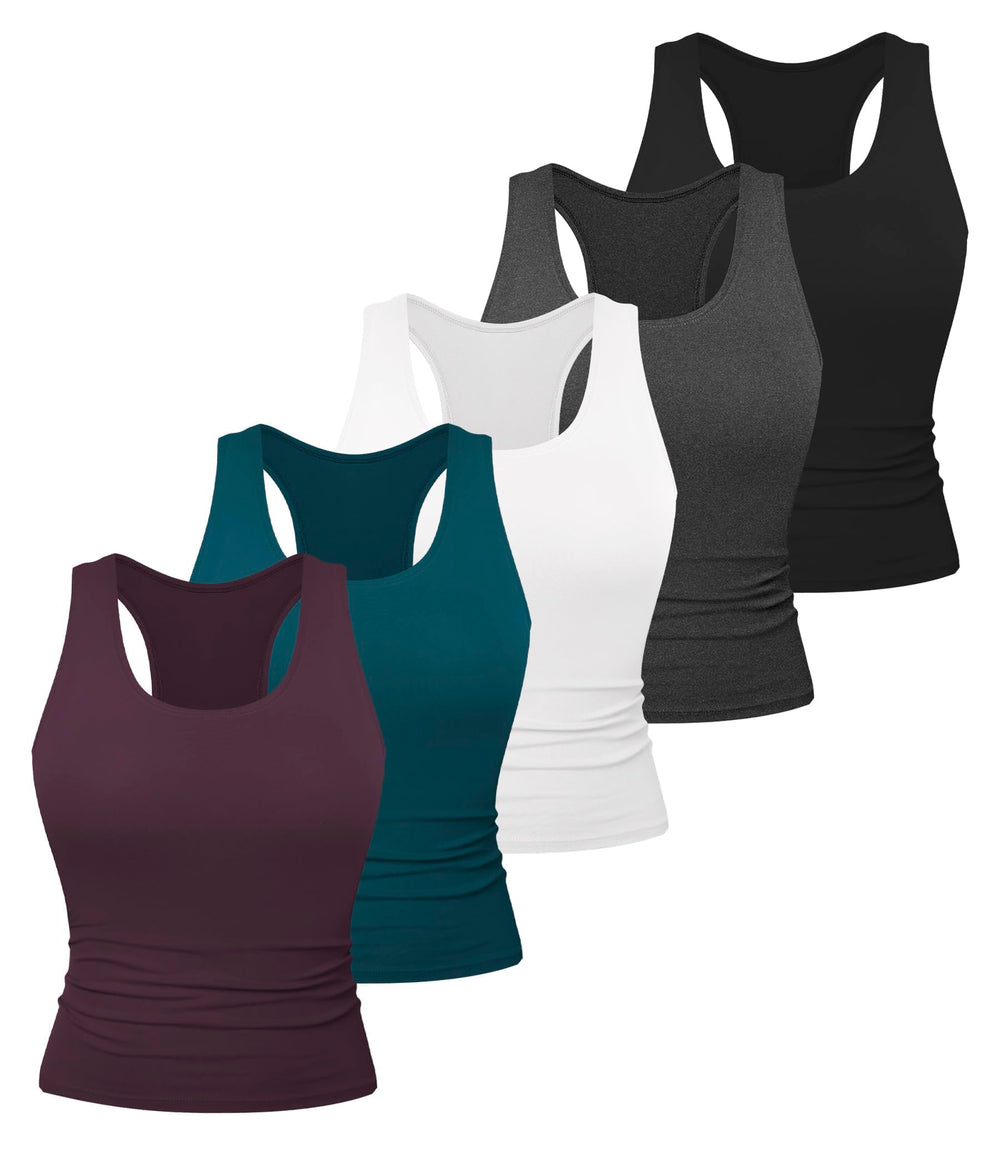 5-Pack Women's Racerback Workout Crop Tank Tops