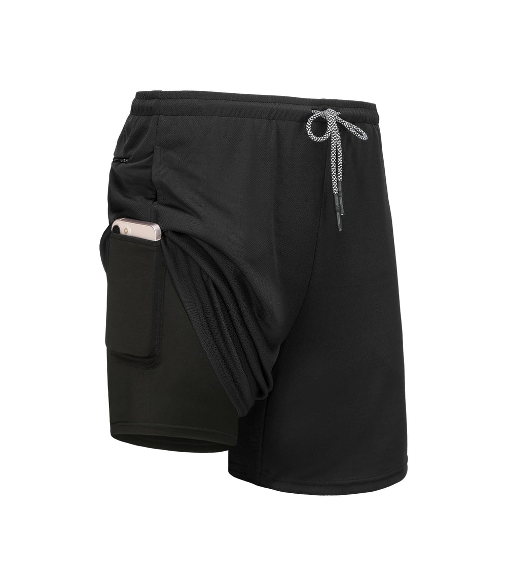 2-in-1 Lined Running Workout Shorts with Pockets