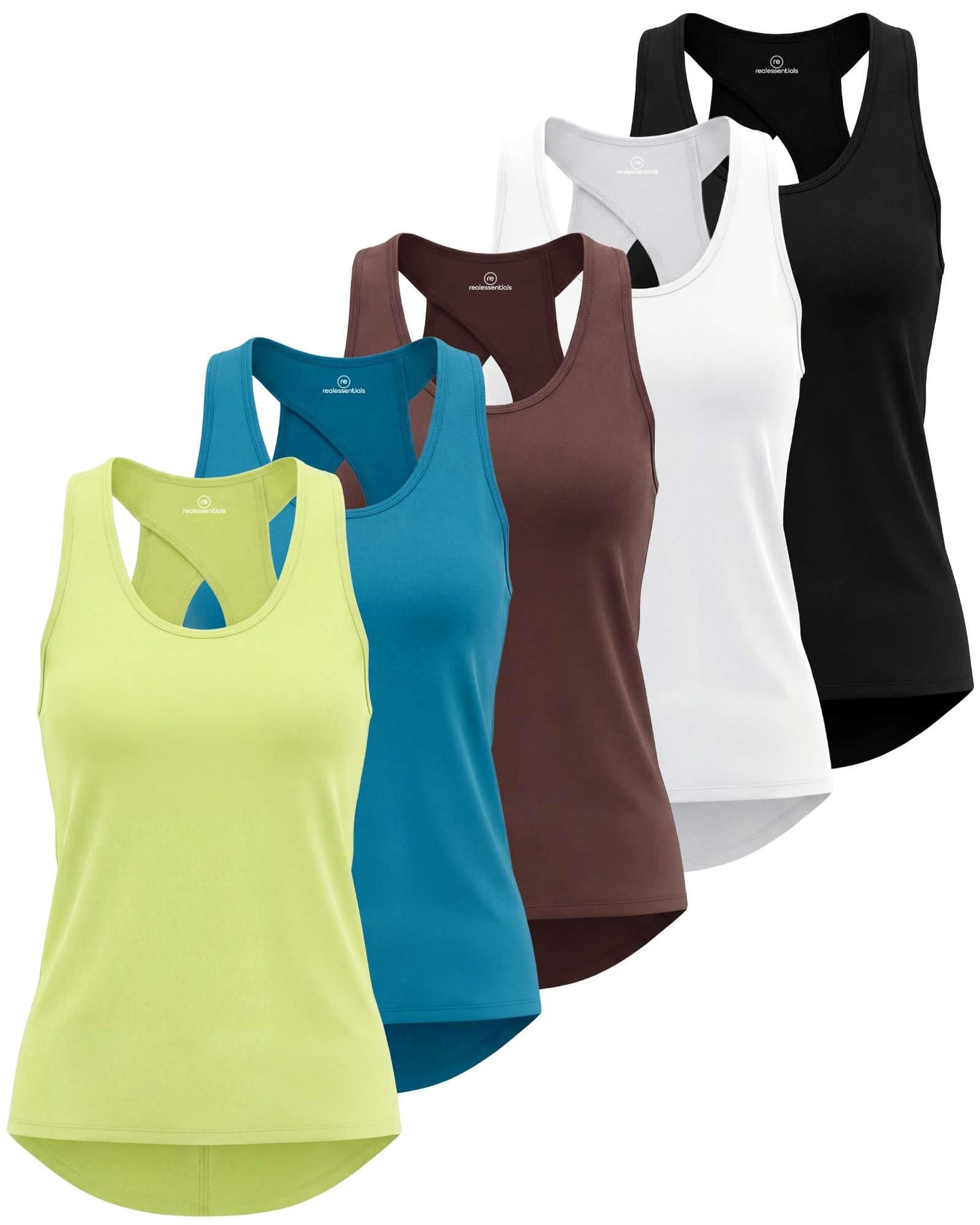 Real Essentials 5 Pack: Women's Crossback Keyhole Open Back Workout Tank Top Dry-Fit Sleeveless Yoga Gym (Available in Plus)