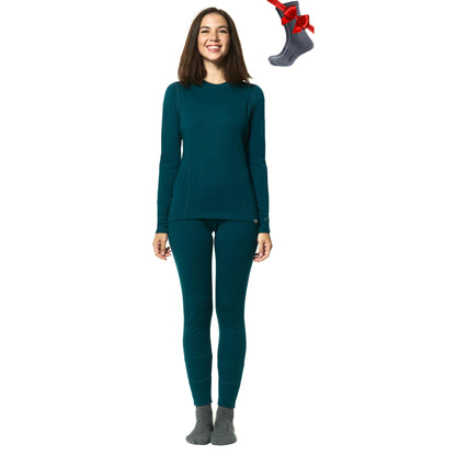 Women's Merino Wool Base Layer Thermal Set Top and Bottom
