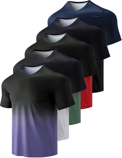5-Pack Men's Quick Dry Athletic Crew Neck Workout T-Shirts