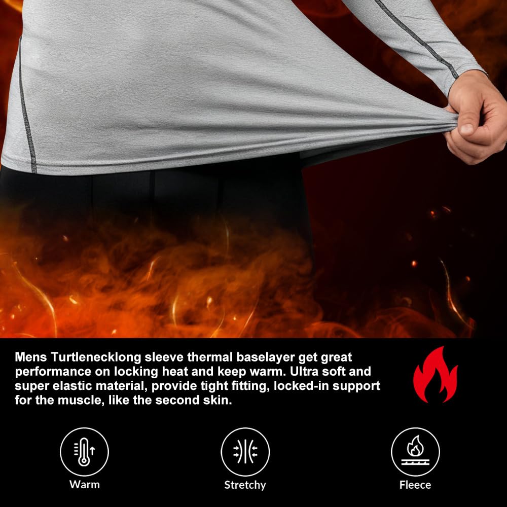 Men's 3-Pack Fleece Thermal Compression Shirts Long Sleeve
