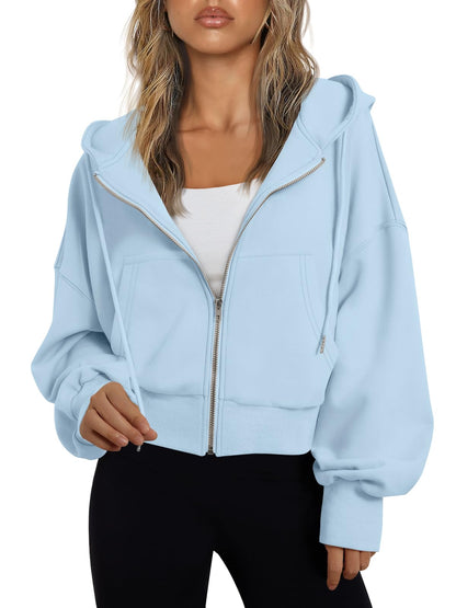 Women's Cropped Zip Up Lightweight Hoodie Athletic Jacket