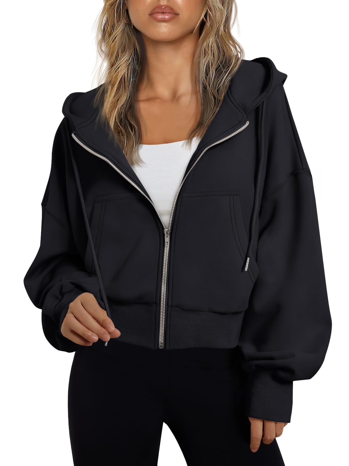 Women's Cropped Zip Up Lightweight Hoodie Athletic Jacket