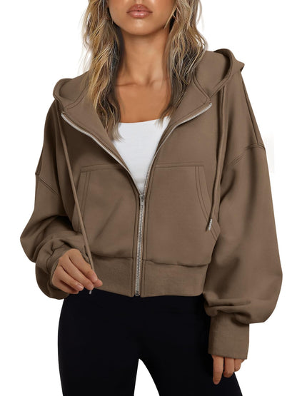 Women's Cropped Zip Up Lightweight Hoodie Athletic Jacket