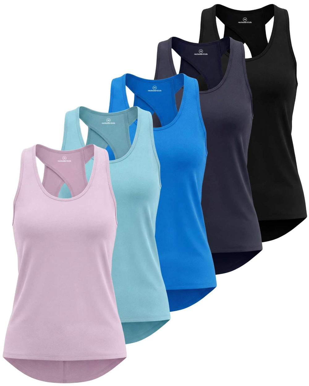Real Essentials 5 Pack: Women's Crossback Keyhole Open Back Workout Tank Top Dry-Fit Sleeveless Yoga Gym (Available in Plus)