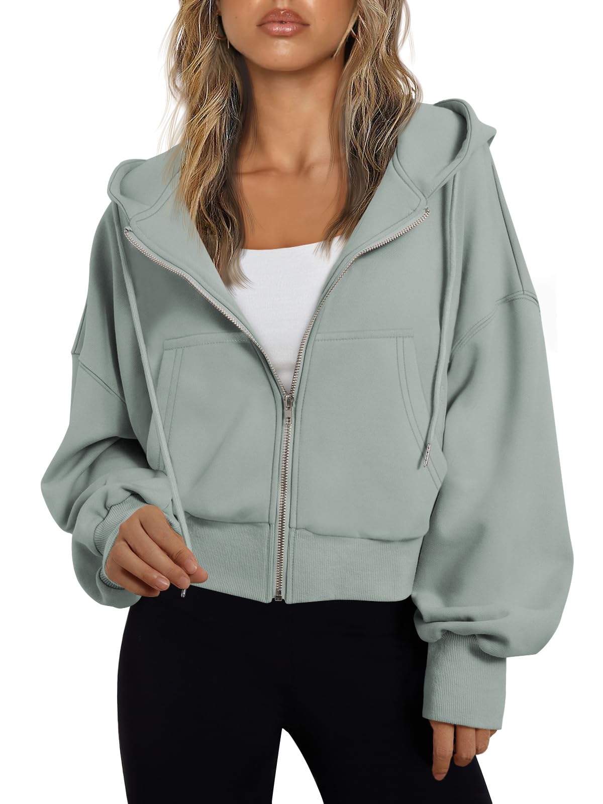 Women's Cropped Zip Up Lightweight Hoodie Athletic Jacket
