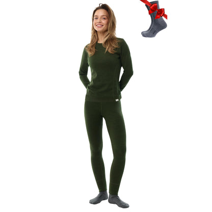 Women's Merino Wool Base Layer Thermal Set Top and Bottom