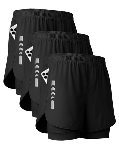 2-in-1 Running Shorts with Liner Zipper Pockets