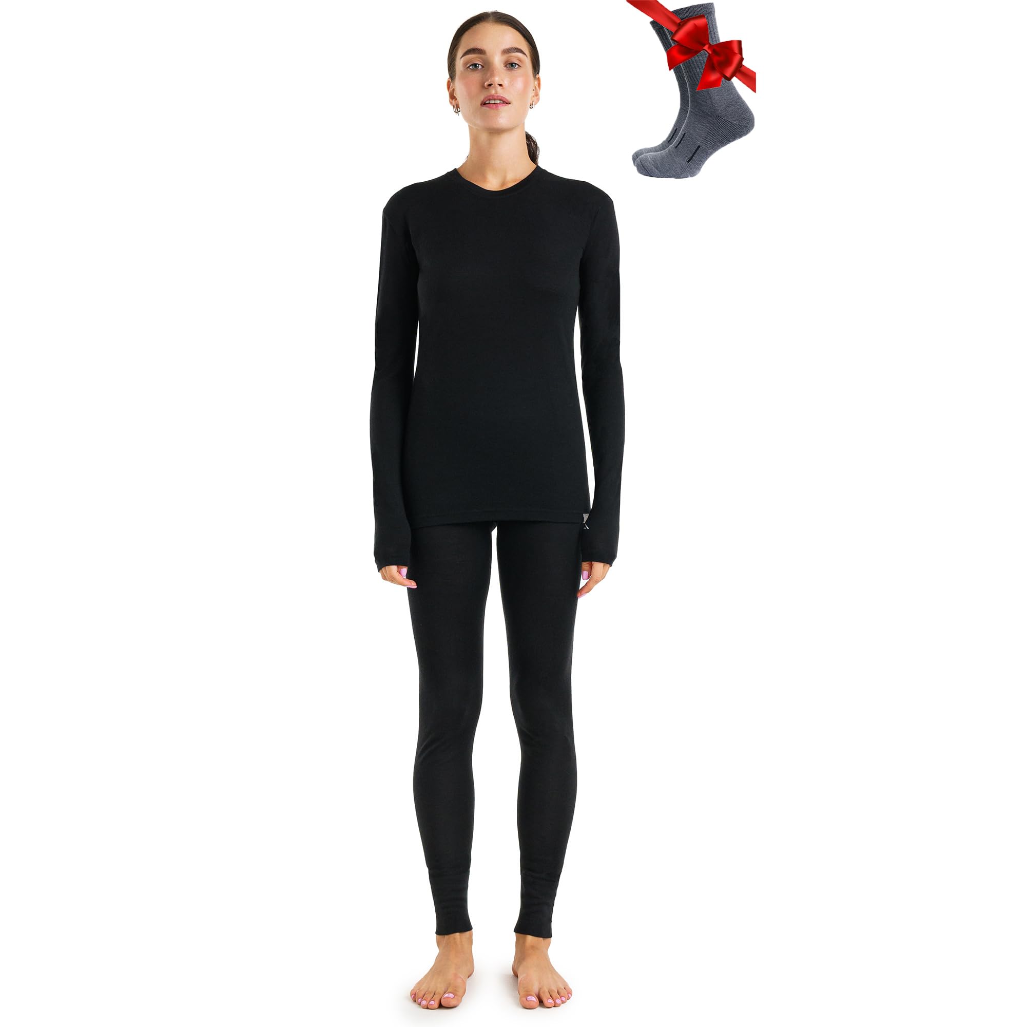 Women's Merino Wool Base Layer Thermal Set Top and Bottom