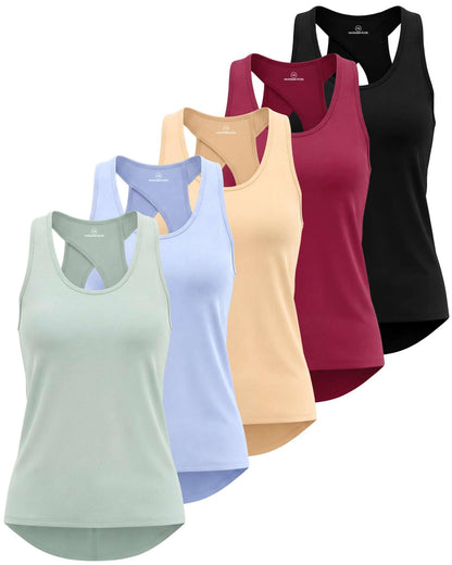 Real Essentials 5 Pack: Women's Crossback Keyhole Open Back Workout Tank Top Dry-Fit Sleeveless Yoga Gym (Available in Plus)