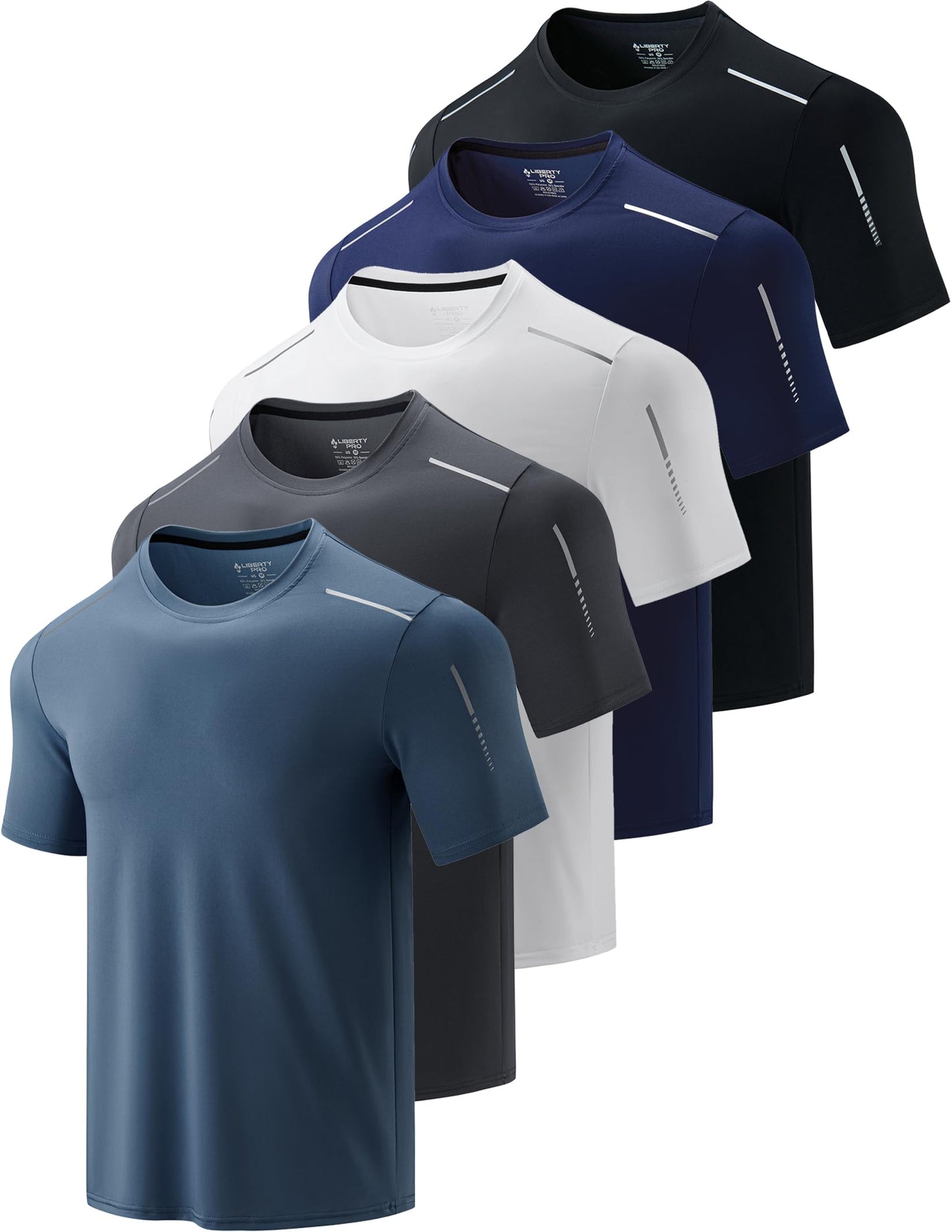5-Pack Men's Quick Dry Athletic Crew Neck Workout T-Shirts