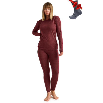 Women's Merino Wool Base Layer Thermal Set Top and Bottom