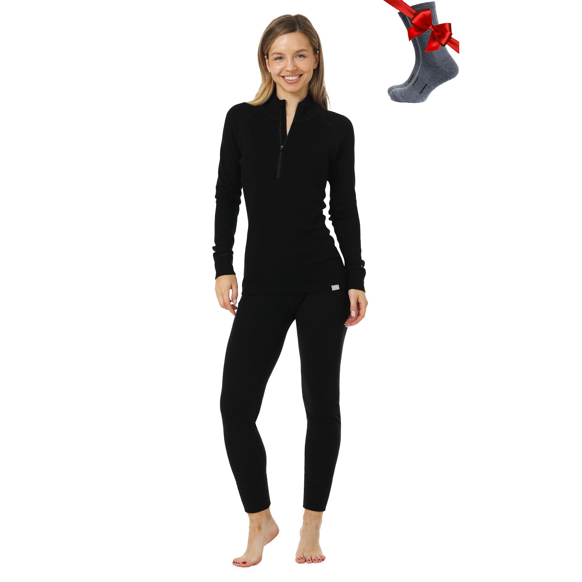 Women's Merino Wool Base Layer Thermal Set Top and Bottom