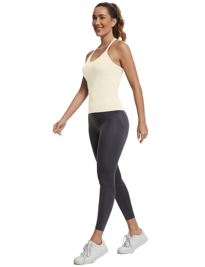 Seamless Racerback Workout Tank Top Built-In Bra Ribbed Yoga Tee