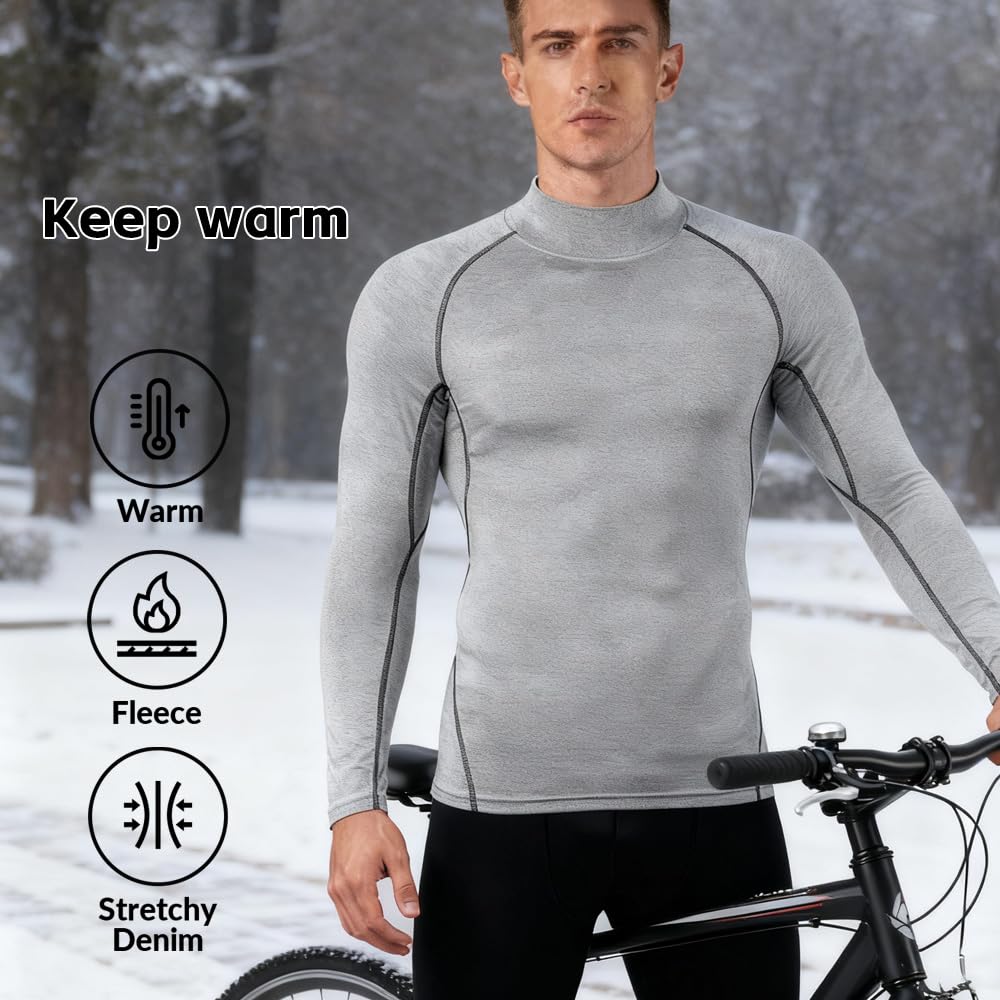 Men's 3-Pack Fleece Thermal Compression Shirts Long Sleeve