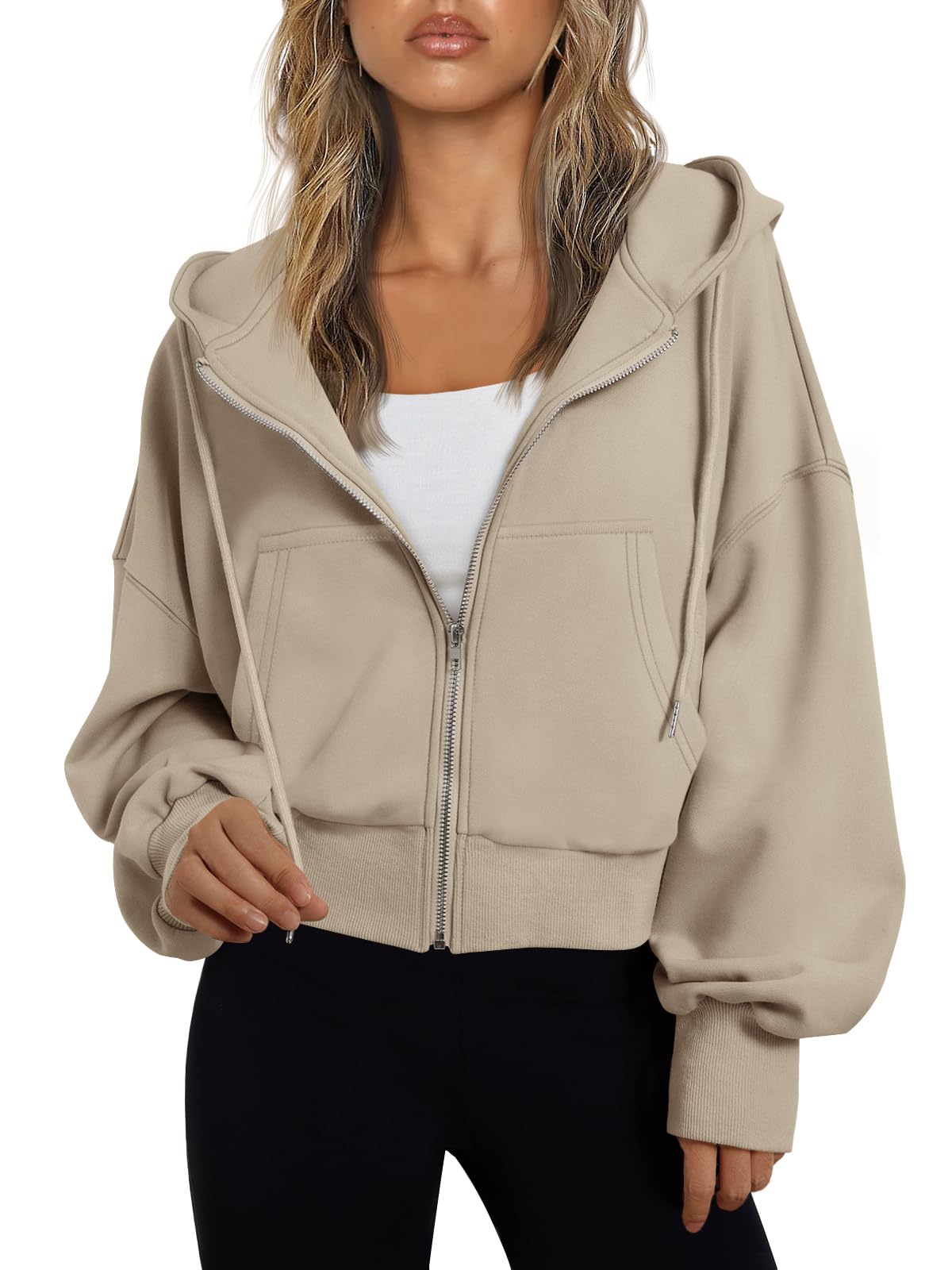 Women's Cropped Zip Up Lightweight Hoodie Athletic Jacket