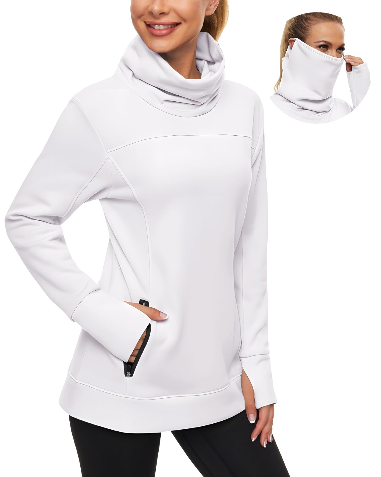 Women's Fleece Cowl Neck Running Pullover Sweatshirt