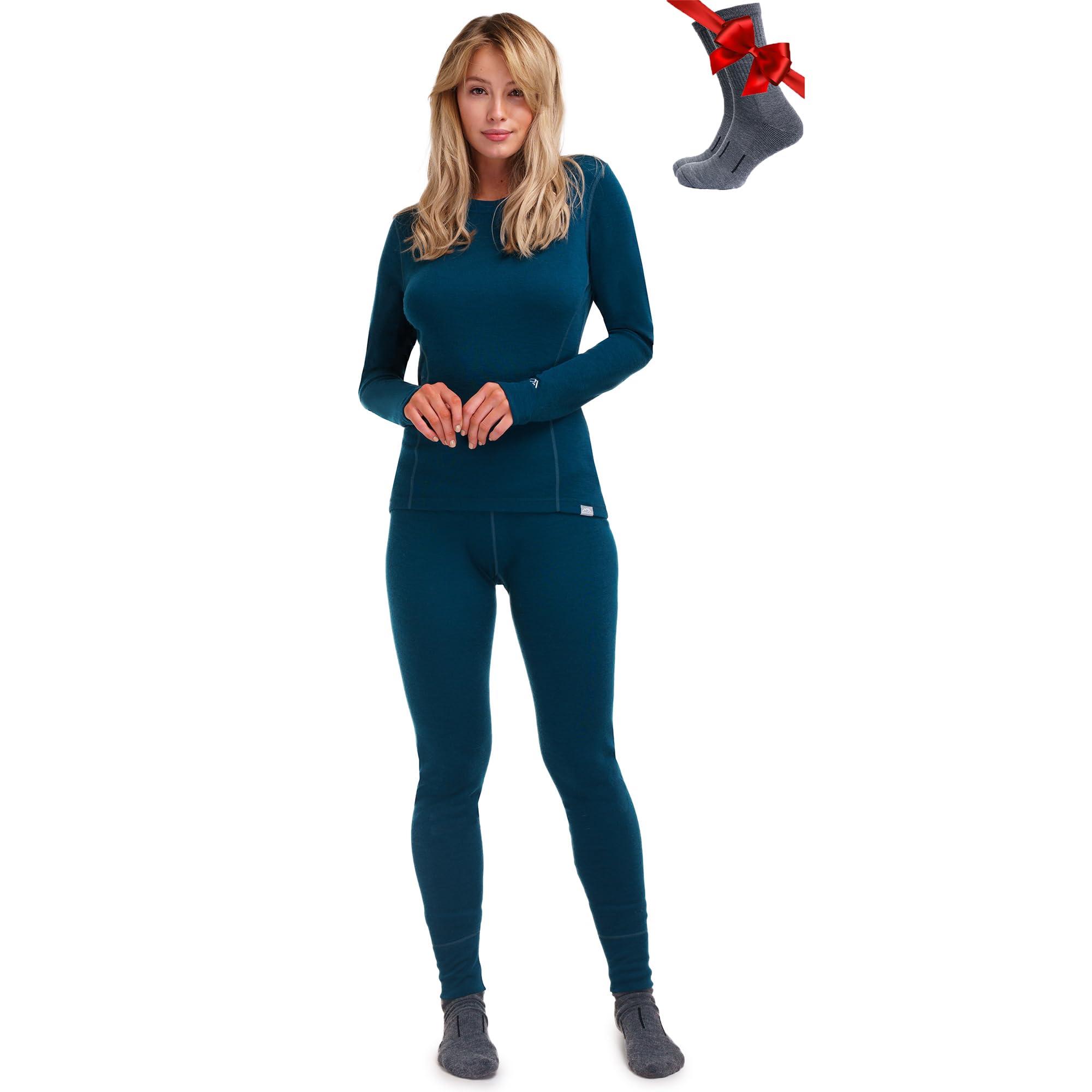 Women's Merino Wool Base Layer Thermal Set Top and Bottom