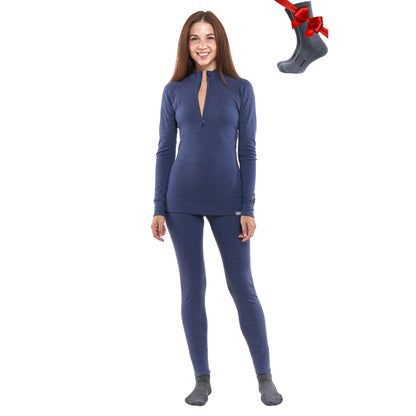 Women's Merino Wool Base Layer Thermal Set Top and Bottom