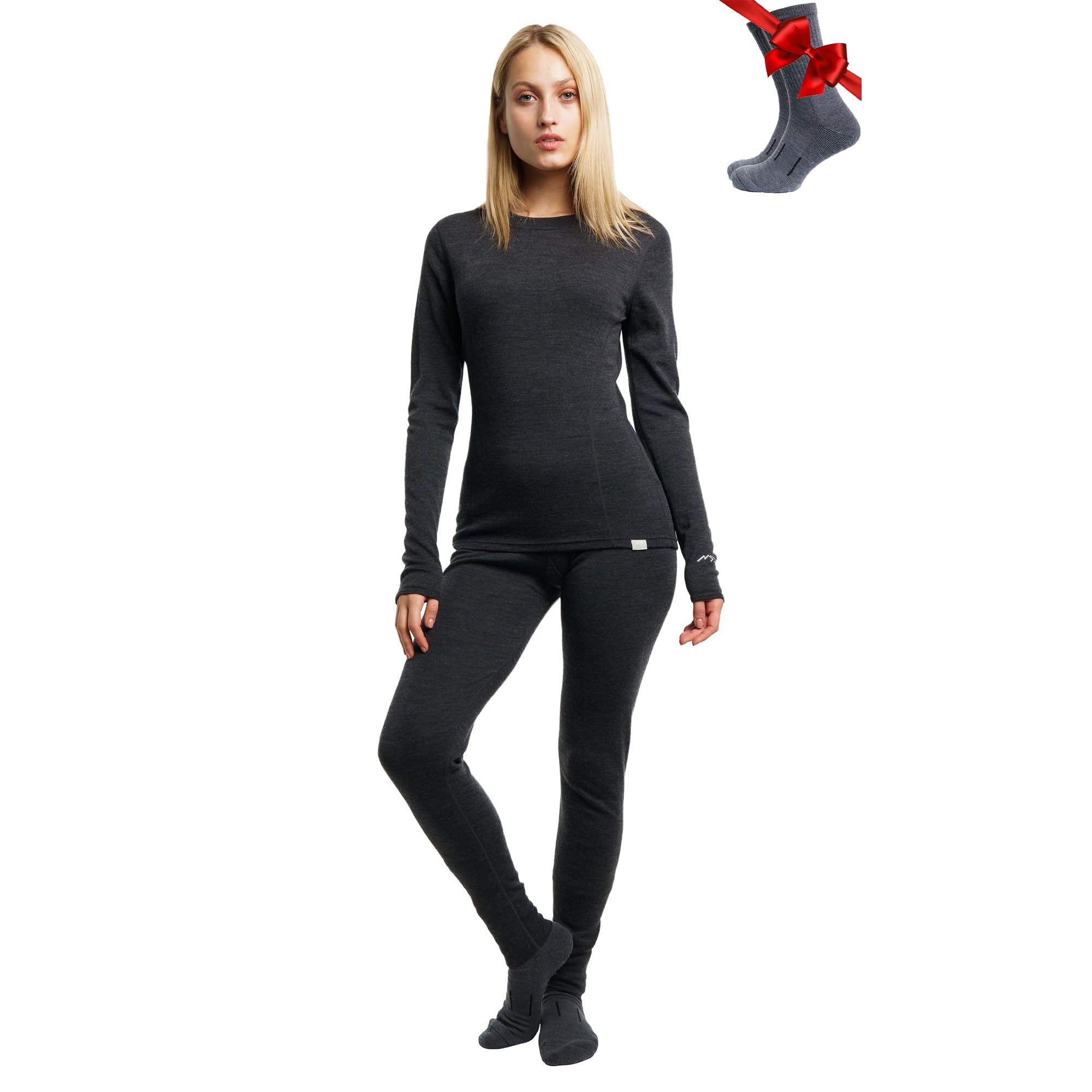 Women's Merino Wool Base Layer Thermal Set Top and Bottom