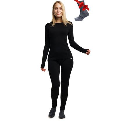 Women's Merino Wool Base Layer Thermal Set Top and Bottom