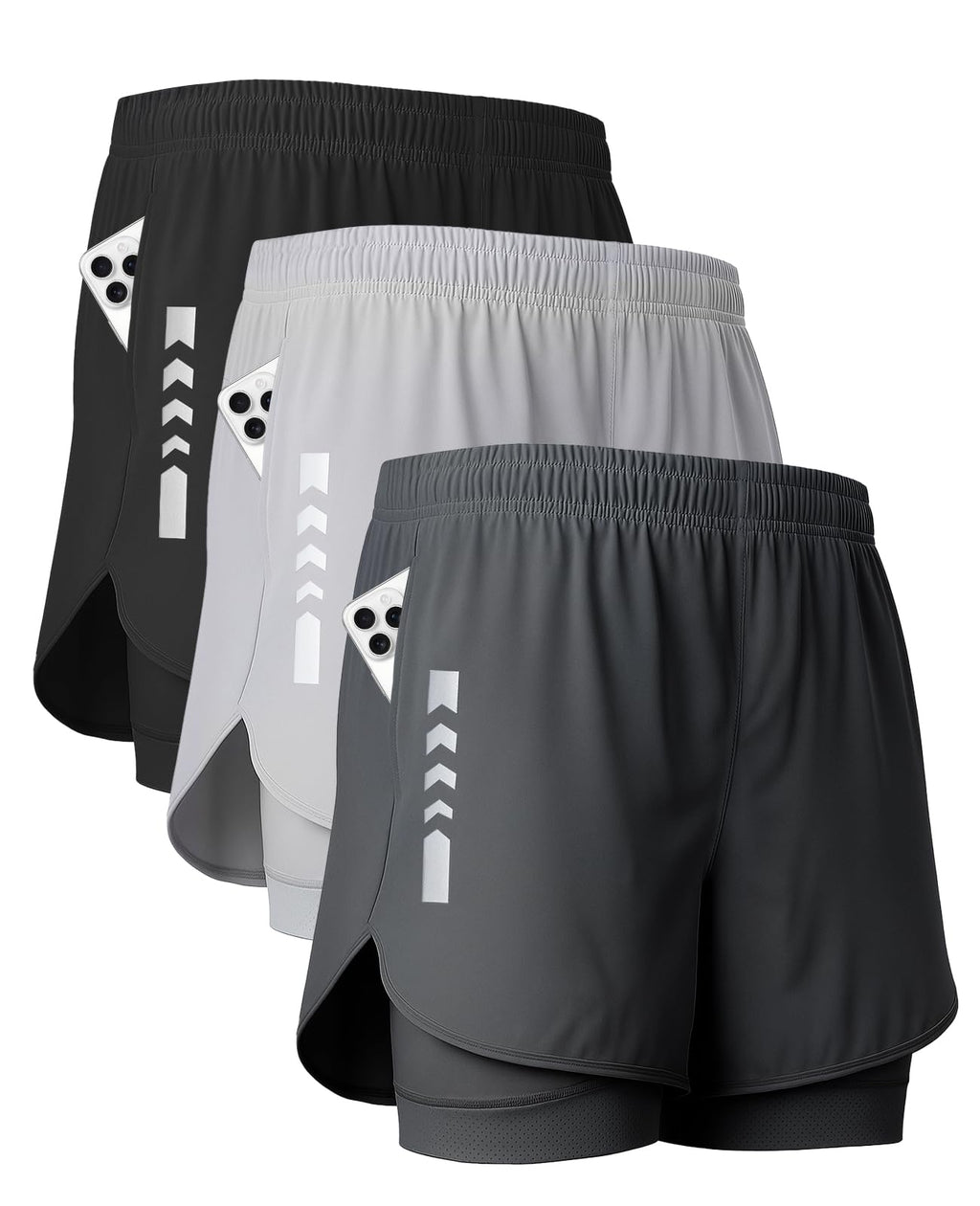 2-in-1 Running Shorts with Liner Zipper Pockets
