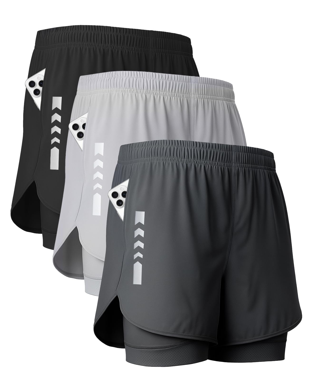 2-in-1 Running Shorts with Liner Zipper Pockets