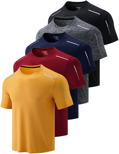 5-Pack Men's Quick Dry Athletic Crew Neck Workout T-Shirts