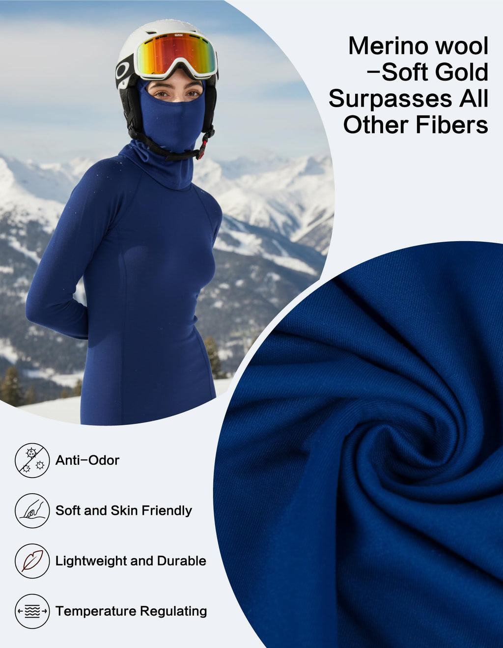 Women's Merino Wool Thermal Base Layer Set Top and Bottom