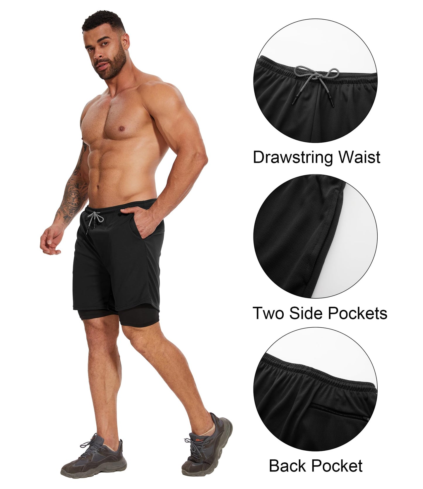 2-in-1 Lined Running Workout Shorts with Pockets