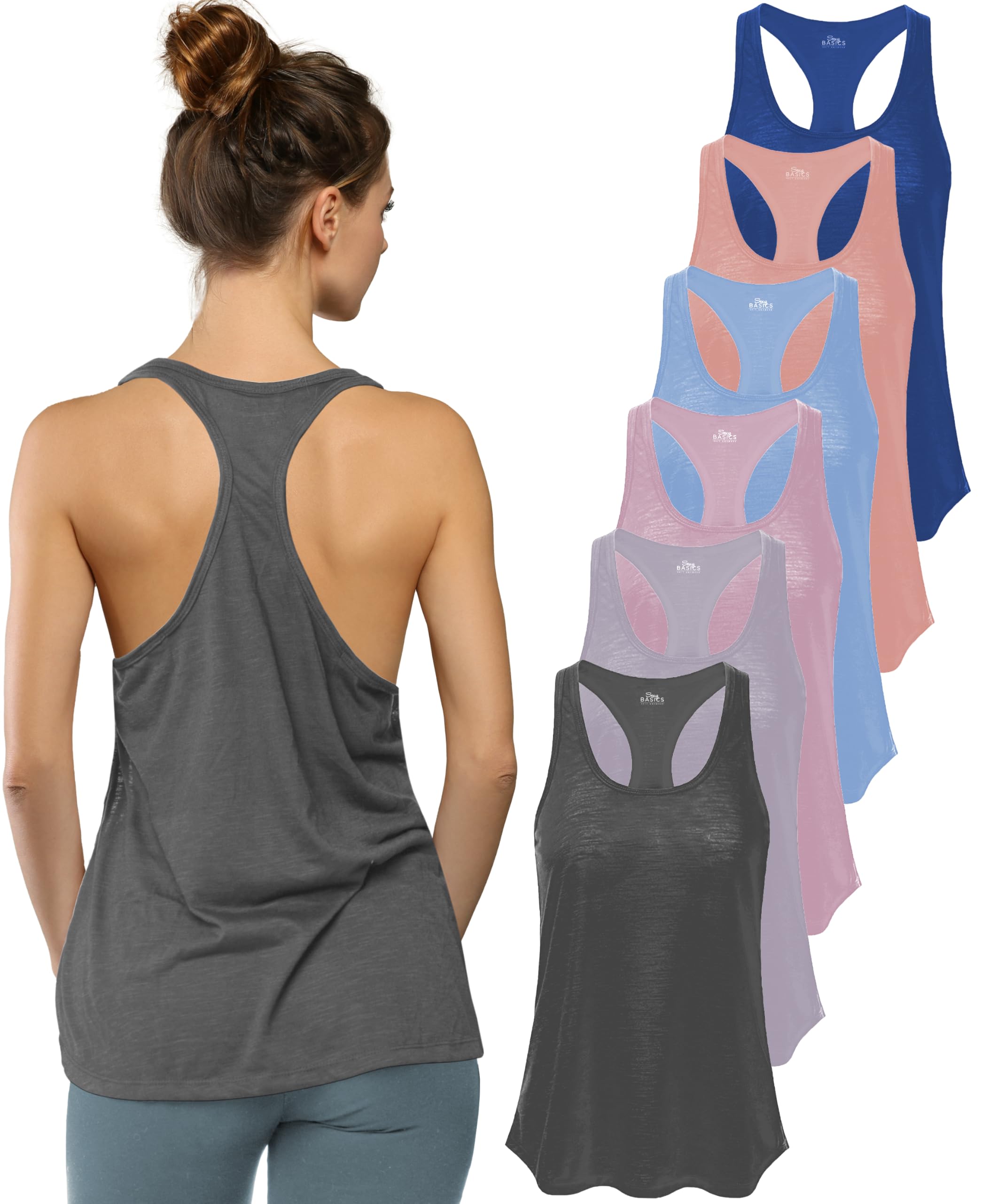 Women's Flowy Slub Racerback Workout Tank Tops Multipack
