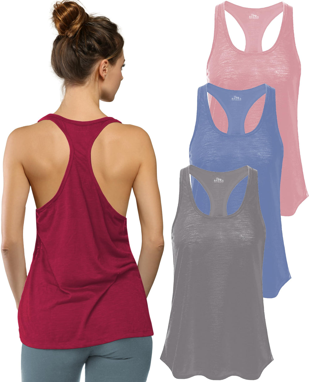 Women's Flowy Slub Racerback Workout Tank Tops Multipack