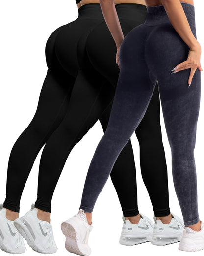Women's Seamless Workout Leggings Set Butt Lifting 3-Piece