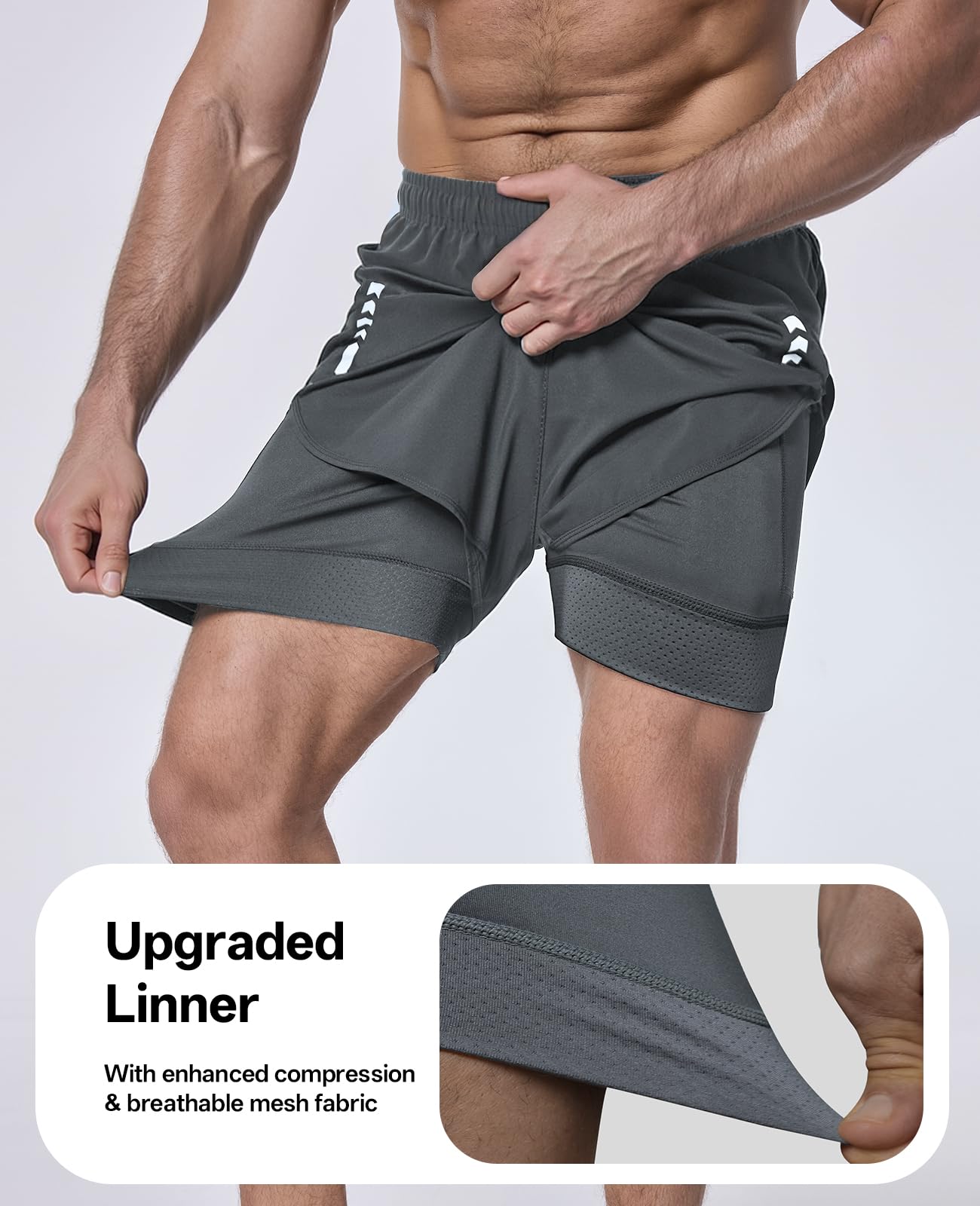 2-in-1 Running Shorts with Liner Zipper Pockets