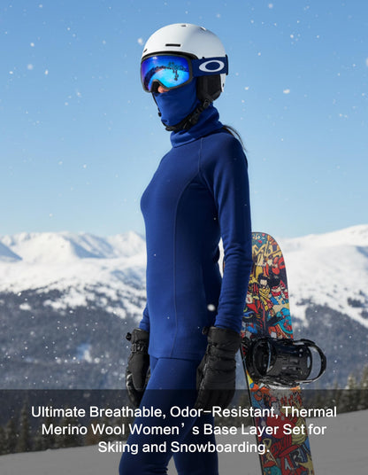 Women's Merino Wool Thermal Base Layer Set Top and Bottom